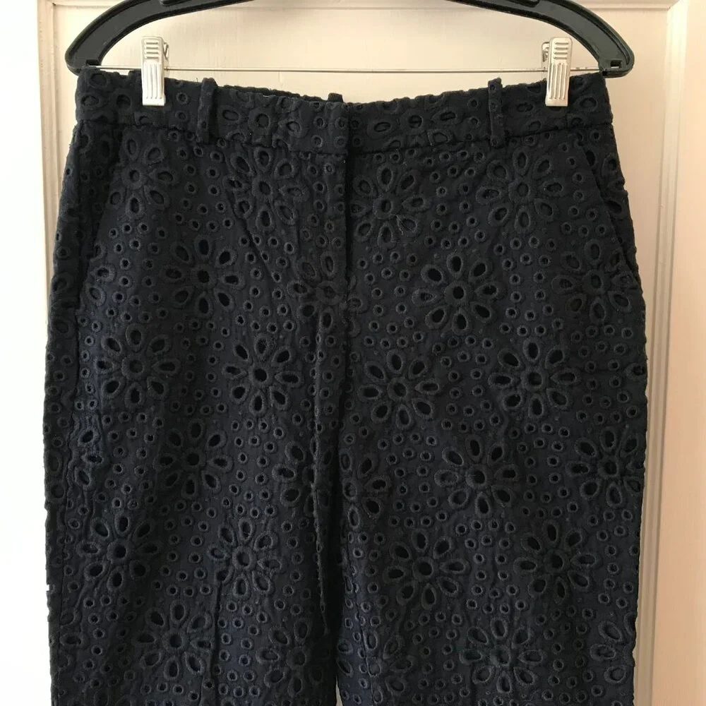 J.Crew | Navy Pinwheel Floral Eyelet Cafe Capri Pants 4